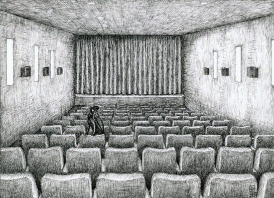 Drawing: Crazy dog in the cinema